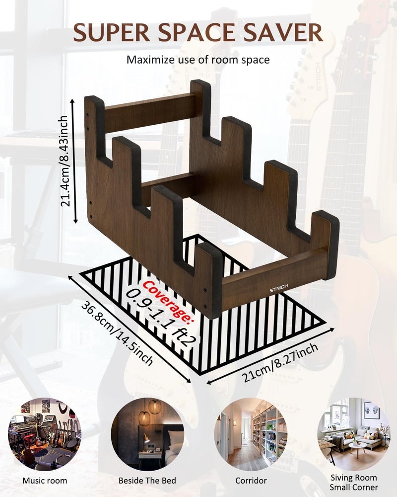 STRICH Wooden Guitar Stand for Multiple Guitars, 3-Holder, Front Display Space-Saving Floor Guitar Rack for Home, Studio, Stage, Walnut Color, L-3EW (For 3 Electric/Bass) - Image 5